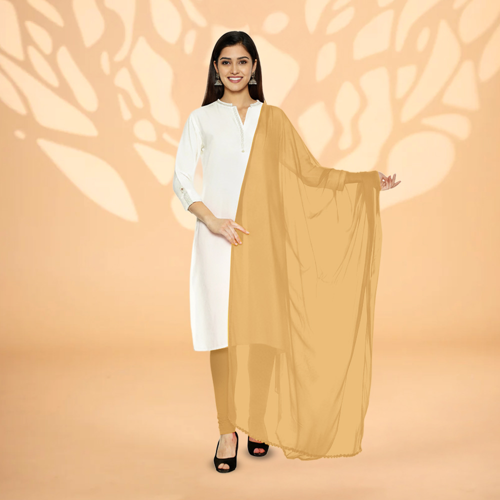 Picture of Women Camel Brown Chiffon Solid Dailywear Dupatta